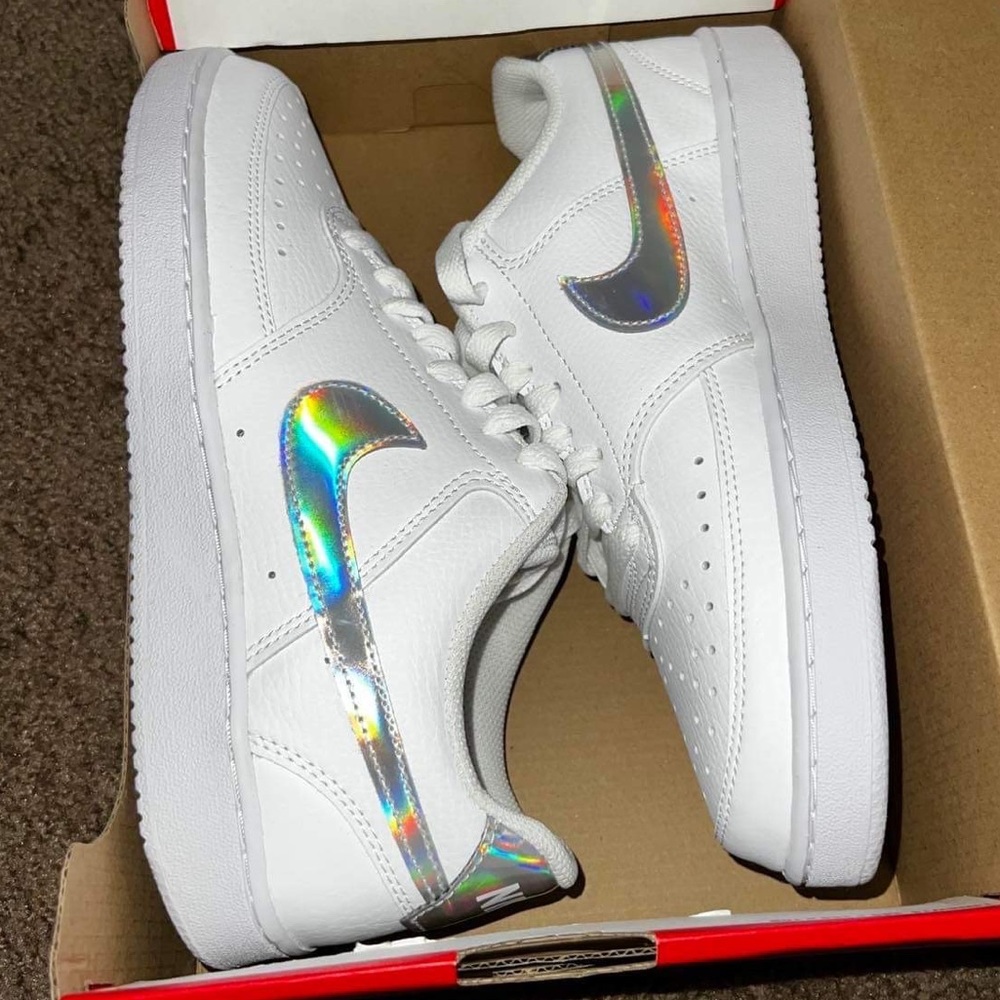 Nike Sneakers (court vision) with Iridescent swoosh.
